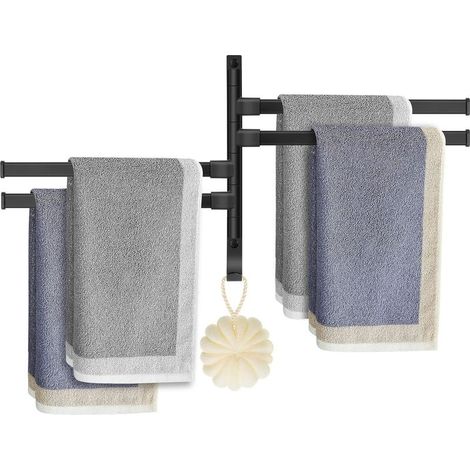 Porte-Serviettes Salle de Bain, Murale Sèche-Serviettes avec 4 Barres 180°Rotatives, Aluminium Serviette Barre Pivotant avec Crochet pour Cuisine Lavabo Toilettes Hôtel, Noir (1/5)