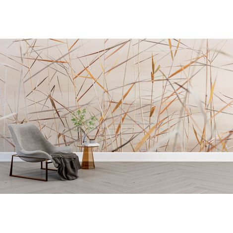 Papier peint nature - brindilles et herbes sèches dorées - 150 x 250 cm (1/2)