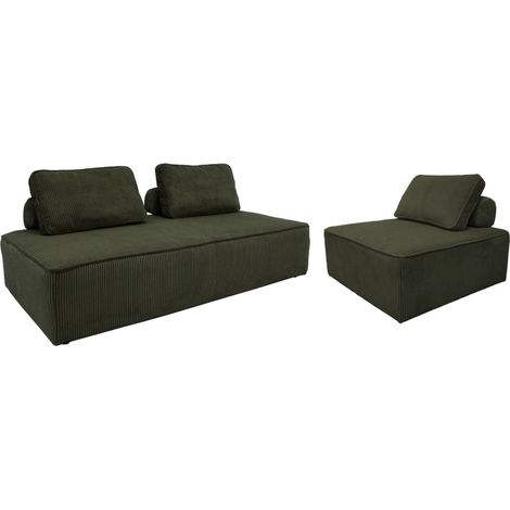 sweeek - Sessel und 2-Sitzer Sofa mit Cordbezug, Cord, Dunkelgrün