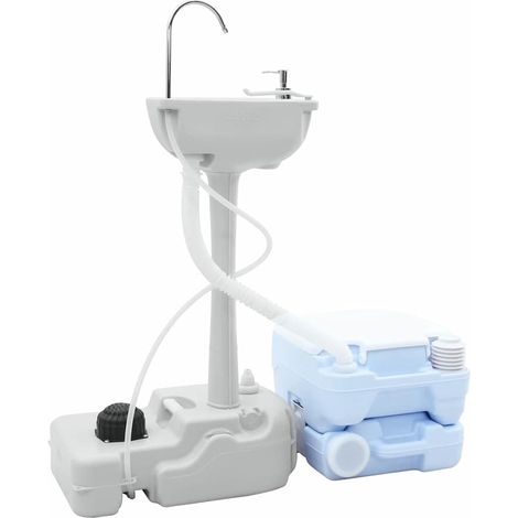 Kit de Toilettes de Camping 2 pcs Bleu et Blanc