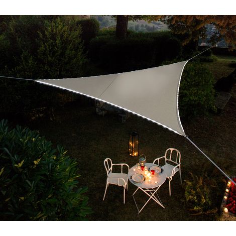 Voile d'ombrage LEDS solaires 3.60 x 3.60 m – Polyester déperlant – 107 LEDS intégrées – Résistant à l'eau et au vent – Morel (1/4)