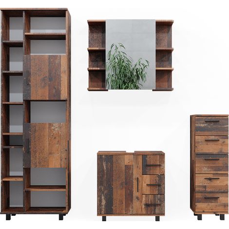 Set di mobili da bagno Ilias, Rovere rustico, 4 parti, Vicco