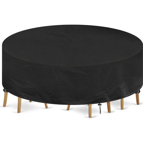 Housse Table de Jardin Ronde Housse Protection Table Jardin Imperméable Anti-UV 420D Oxford Tissu Extérieure Bâche pour Meubles Jardin (Ø230x100cm) (1/5)