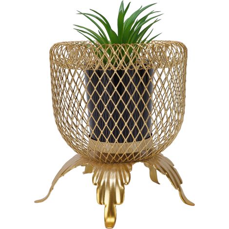 Petite fausse plante avec cage en métal, verdure artificielle succulente décorative en pot pour la maison, le bureau, l'entrée, étagère dorée (1/5)