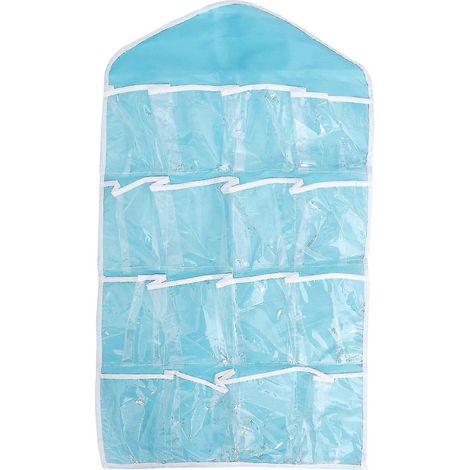 Organisateur de rangement suspendu à 16 poches pour chaussures, sous-vêtements, chaussettes et soutiens-gorge (bleu) (1/2)