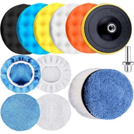 Kit de polissage complet de 13 pièces pour l'entretien automobile, comprenant des éponges à polir, des capots en microfibre et des accessoires à fixation rapide. (1/5)