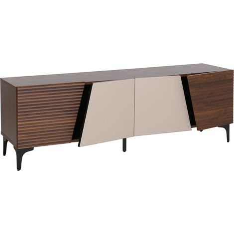 [NEUWERTIG] TV-Rack HHG-007, Lowboard TV-Schrank Türen 3D-Struktur Staufächer MDF Melamin 55x160x42cm Walnuss-Optik (1/5)