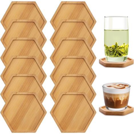 12 Pièces Bambou Décoration Dessous de Verre Bois (1/5)