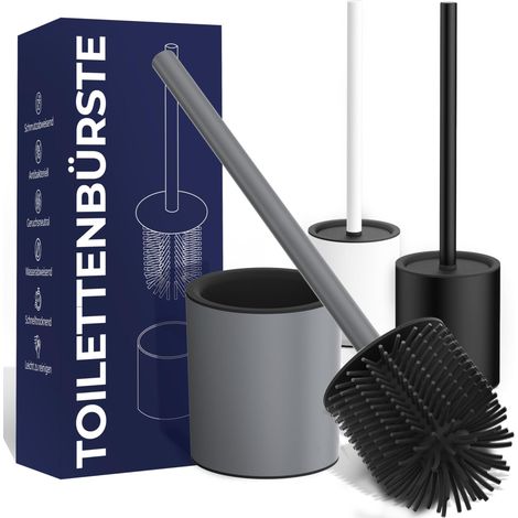 Brosse WC design - Brosse WC hygiénique en matériau semblable au silicone - Anti-goutte, inodore, durable - En noir, gris ou blanc (gris) (1/5)