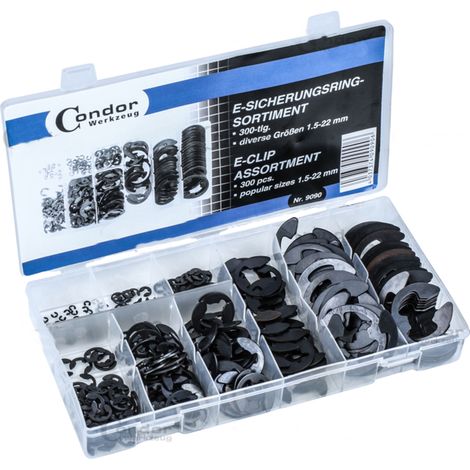 ANELLI ELASTICI SEEGER TIPO E RONDELLE ANELLO ELASTICO E-CLIP 300pz CONDOR
