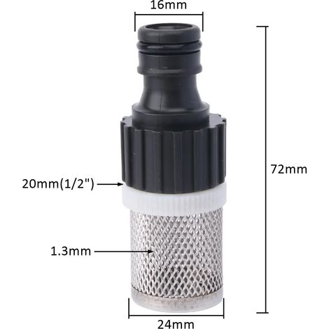 (B1) Raccord rapide de 16 mm pour tuyau d'arrosage avec filtre intégré, compatible avec les systèmes d'arrosage automatiques et les pompes à eau. (1/5)