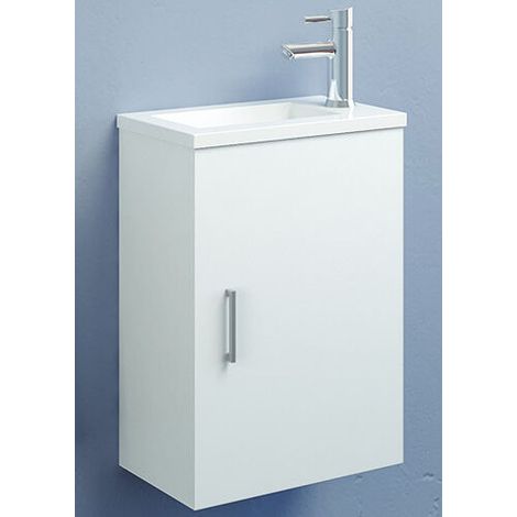 Meuble lave-mains 1 porte réversible 40x54x22cm – Plan vasque résine 40x22x2,5cm – Poignée métallique – Fermeture ralentie – Anconetti