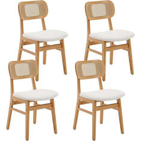 Lot de 4 chaises de salle à manger en rotin et bois massif, assise beige (1/5)