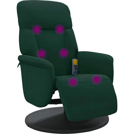 Chaise de massage ergonomique en velours vert foncé avec repose-pieds intégré – Fonction chauffage, vibration et inclinaison réglable (1/5)