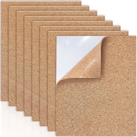 Lot de 8 plaques de liège autocollantes - 297 x 210 mm - Plaques rectangulaires en liège de 1 mm d'épaisseur - Adhésif puissant - Idéales pour les dessous de verre, la décoration murale et les loisirs (1/5)