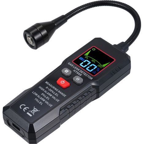 Détecteur de fuite de gaz pour gaz, carburant, méthane, n-butane, éthylène avec tuyau flexible, torche et alarme sonore et lumineuse HT608