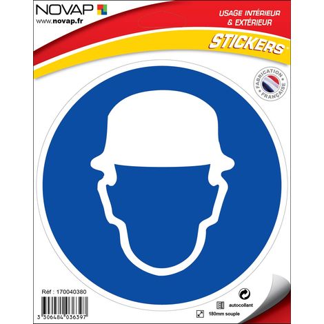 Panneau Obligation de porter un casque - Vinyle adhésif Ø180mm - 4036397