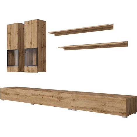 Set mobili da soggiorno RAMOS – Rovere dorato e nero – Design contemporaneo senza LED