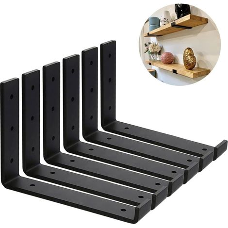 Set di 6 staffe da parete resistenti da 5 mm di spessore per ponteggi - Supporto per mensole a muro - Staffe industriali nere con viti abbinate (30 x 15 cm) (1/4)