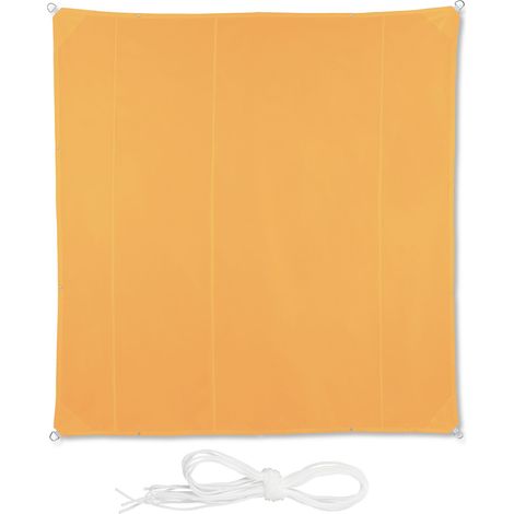 Relaxdays Sonnensegel Quadrat, 5x5 m, wasserabweisend, UV-beständig, mit Spannseilen, Terrasse, Balkon, Segeltuch, gelb