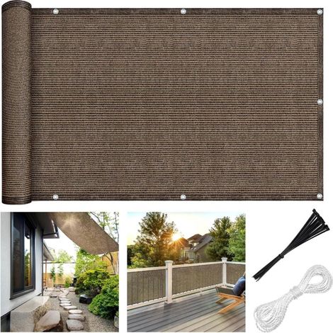 Brise-vue pour balcon (PEHD) résistant aux intempéries, idéal pour terrasse, patio, jardin, piscine extérieure, porche, rambarde, 118 x 35 pouces, couleur café (1/5)