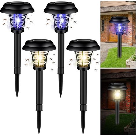 Set of 4 waterproof solar insect killers for indoor and outdoor use (plastic, black outdoor/purple and warm light) (1/5)
