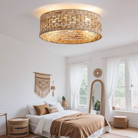 Deckenventilator mit Leuchte, durchbrochenes Rattan Design, 6 Geschwindigkeiten, App und Fernbedienung, Kunststoff und Rattan, Kupfer (1/5)