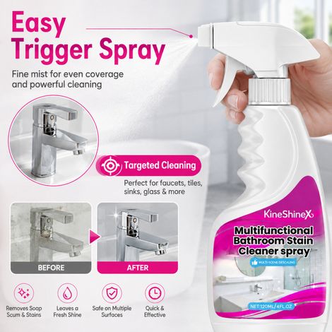 KineShineX Bathroom Descaling and Cleaning Spray - Removes Scale and Yellow Stains from Tiles, Glass, and Sinks (1/5)