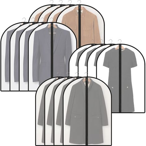 Lot de 16 Housses de Vêtements avec Zip, 60 x 100 cm, Semi-Transparentes, Anti-Poussière, Anti-Mites et Humidité, Noir
