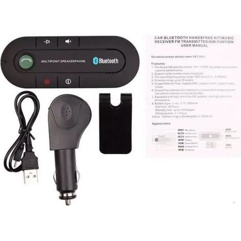 Kit Mains Libres Bluetooth - Voiture - Noir - Autonomie 100h - Microphone Intégré - Connexion Sans Fil (1/4)
