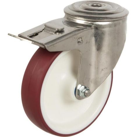 Rueda industrial giratoria en poliuretano: di谩metro125 x 32 mm orificio 煤nico para pasador en acero inoxidable. Capacidad: 150