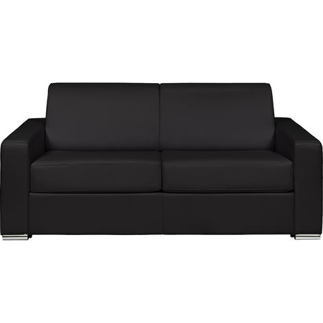 Canapé 4 places convertible express en cuir de buffle noir - Couchage 160 cm - Matelas 14 cm CALITO (1/4)