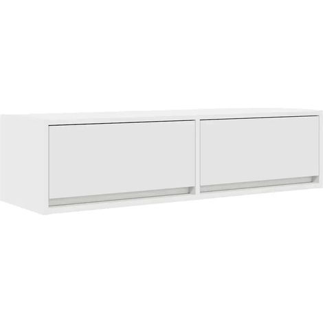 Mueble de TV moderno para montaje en pared 100 x 31 x 25 cm con 2 cajones estilo minimalista madera de ingeniería blanca 020051701 (1/5)