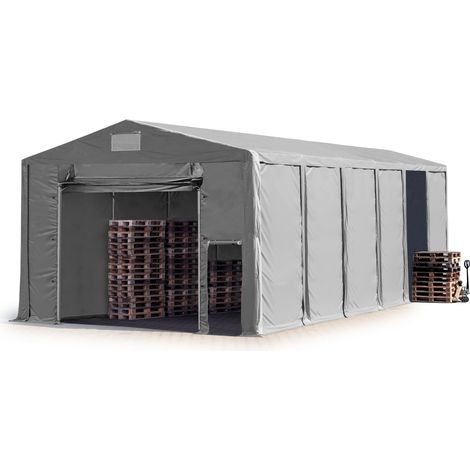TOOLPORT Tendone deposito 8x12m Tendone Industriale con altezza laterale 4m telone in PVC 850 N grigio 100% impermeabile con apertura a fisarmonica