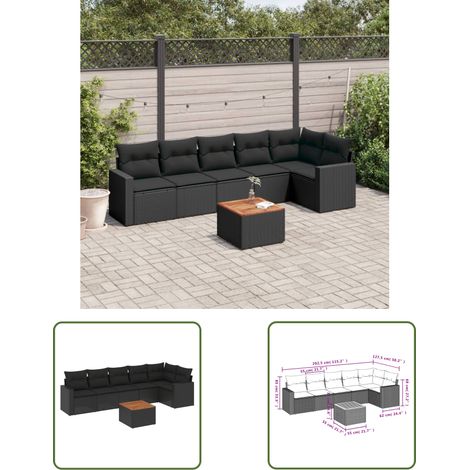 The Living Store 7-tlg. Garten-Sofagarnitur mit Kissen Schwarz Poly Rattan - Gartensorte - Gartenmöbel Set - Outdoor Möbel - Lounge Gruppe - PE-Rattan (1/3)