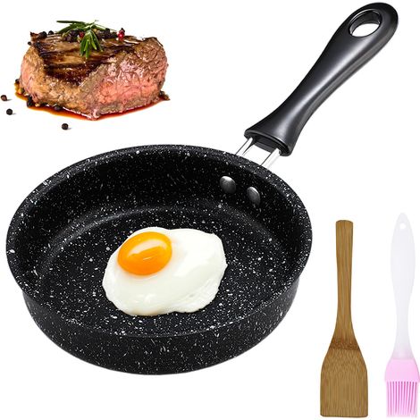 Petite Poele Induction 12 cm, Mini Poele avec Spatule et Pinceau à Huile pour Cuisinières à Induction, aux Cuisinières à Gaz, à la Maison et au Camping (1/5)