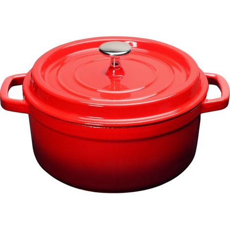 en fonte émaillée avec couvercle et double poignée rouge 22