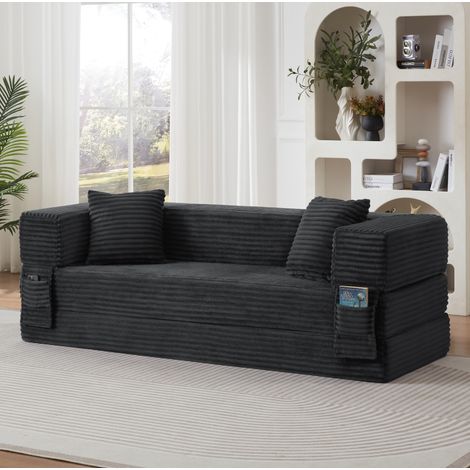 Divano letto 3 posti in velluto grigio scuro, struttura in schiuma ad alta densità, 200 cm (1/5)