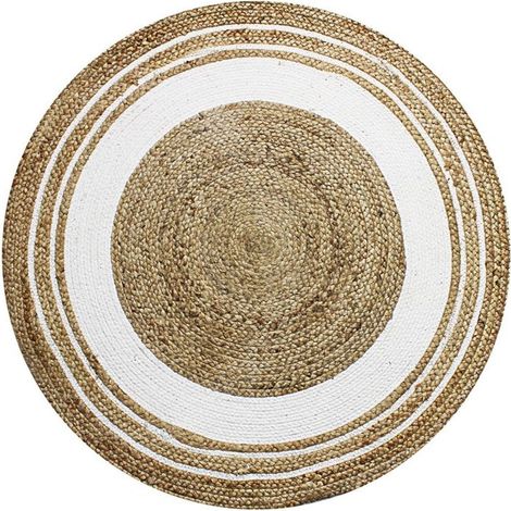 Tapis rond en jute et coton 90cm – Design artisanal – Bordure écrue – Ambiance chaleureuse et naturelle – Thedecofactory (1/6)