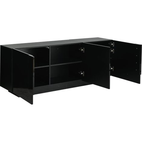 Armoire de rangement buffet noir brillant à 4 portes avec étagères intérieures dimensions 160×35×60cm meuble de rangement multifonction pour salon, entrée et salle à manger