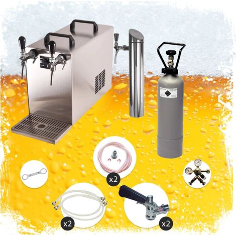 Untertheken Komplett Set - Zapfanlage, Bierzapfanlage STREAM 50 Bierkoffer, Durchlaufkühler 2-leitig Trockenkühler, bis zu 55 Liter/h, Flach,Flach (1/5)