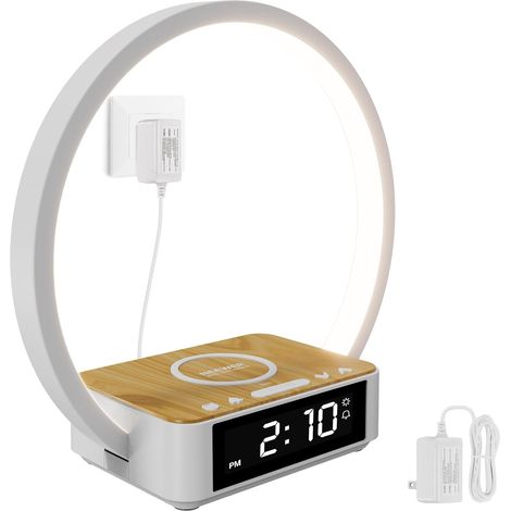 Lampe de Chevet avec Chargeur sans Fil 15 W, Compatible avec 17, 16, 15, 13, 12 Pro Max, réveil simulateur d'aube, Anneau Lumineux Tactile LED à intensité Variable, N40 (1/5)