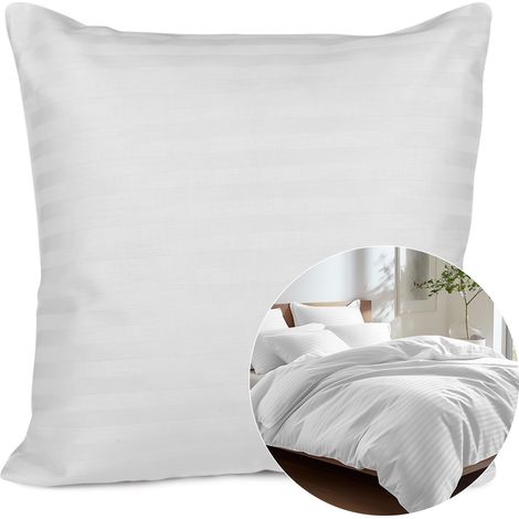 Funda de almohada de satén de algodón de 40x40 cm, a rayas, blanca, con cremallera. (1/5)