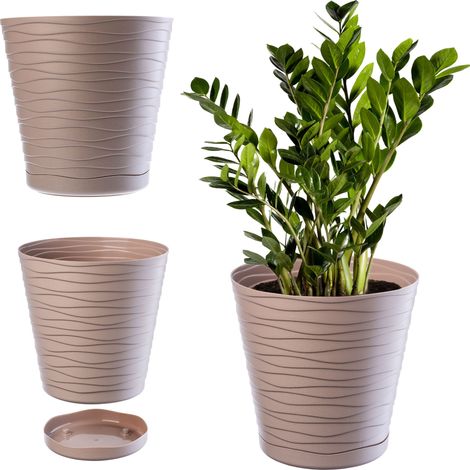 KADAX Blumentopf mit Untersetzer, aus Kunststoff, rund, 17 cm, Beige