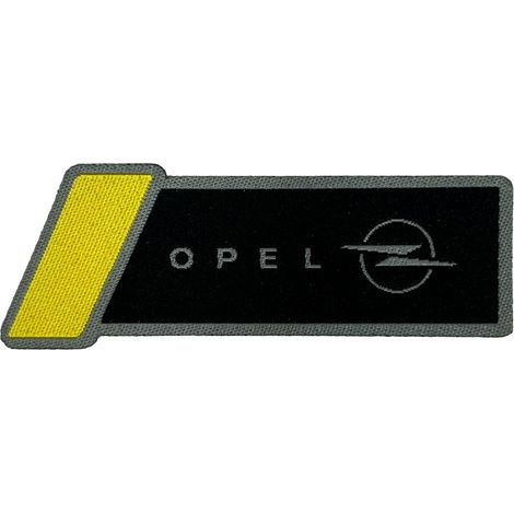 Toppa Patch Adesiva Compatibile con Opel Motorsport, Prodotto con Licenza, Nero e Giallo, 30 x 80 mm (1/5)