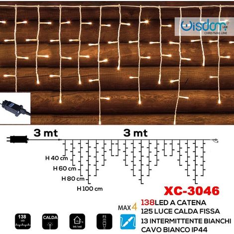 TRADE SHOP - Tenda Luminosa Natalizia 138 Led Luce Calda Fissa + Bianca Intermittente Xc-3046 -