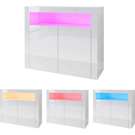 SONNI Kommode Weiß Sideboard Wohnzimmerschrank mit LED Beleuchtung Hochglanz (1/5)