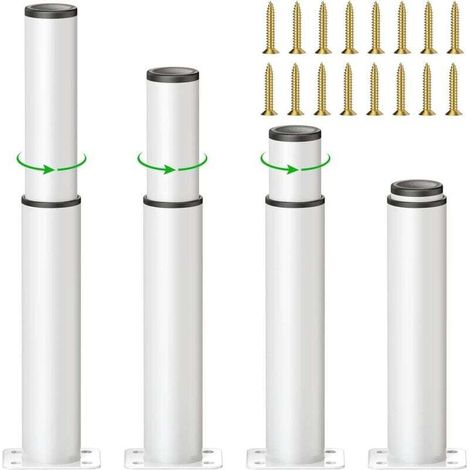 4pcs White Adjustable Furniture Legs, 18cm Adjustable Kitchen Legs, Height Adjustable, Round Sofa Legs Made of Metal and Stainless Steel, Table Feet, Cabinet Feet with Screws MUMU (1/4)