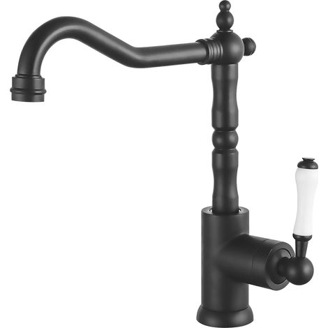 Grifo de cocina vintage, grifo mezclador, grifo giratorio para lavabo de baño, monomando, latón, negro. (1/4)