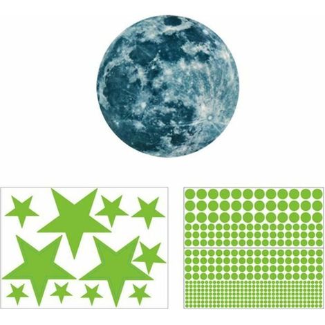 Stickers Muraux 3D 435 Pièces Points Étoiles Fluorescentes et 1 Pièce Lune À l'intérieur et à l'exterieur (1/4)